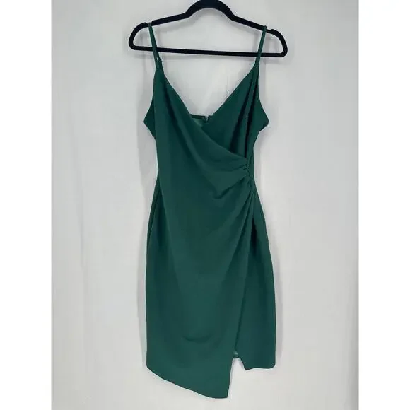 Altard State Dress Womens Medium Green Midi Party V Neck Ruched Stretch Dark - Picture 1 of 9
